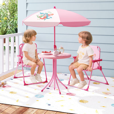 Ensemble de pique-nique pour enfants en 4 pièces avec parasol réglable - Rose