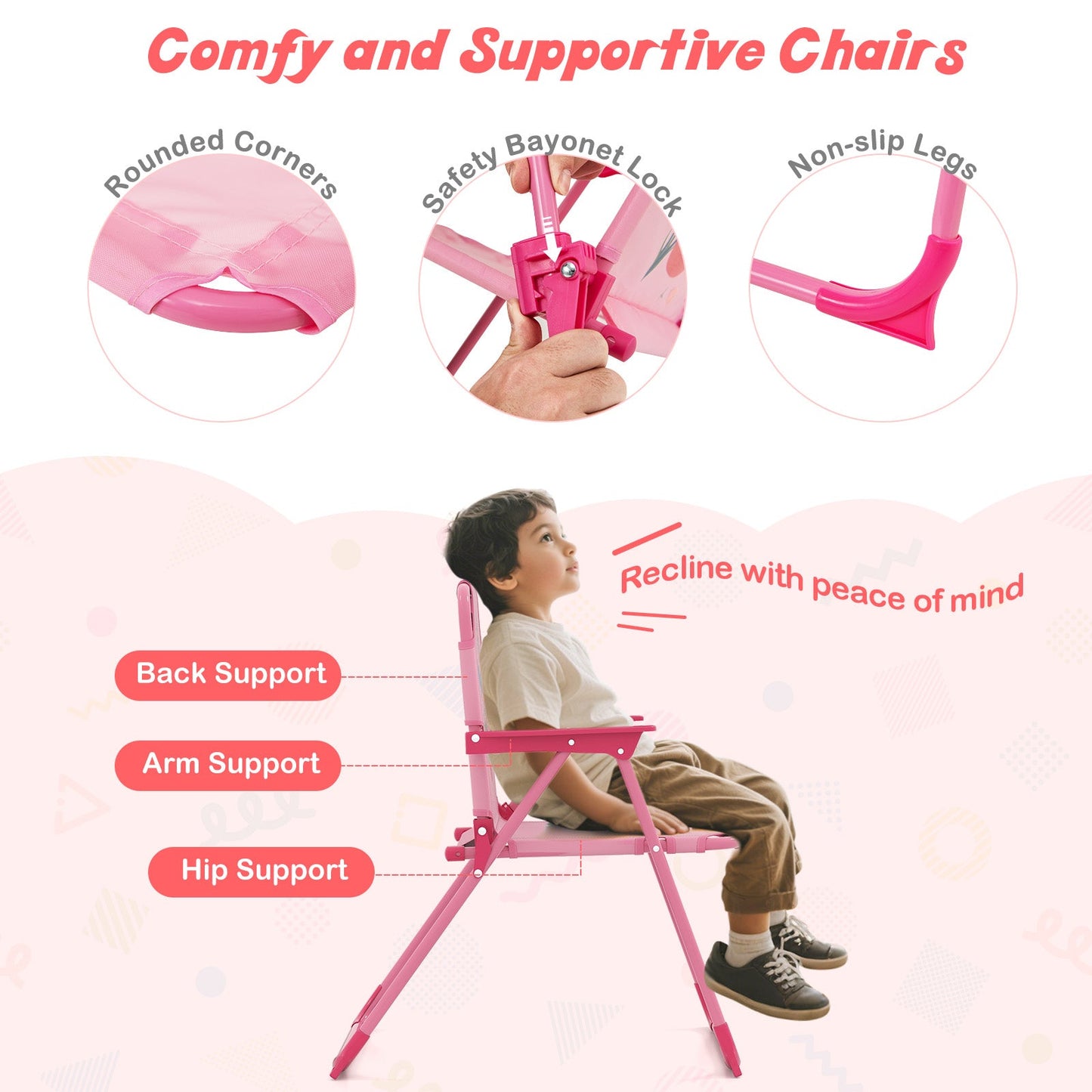 Juego de Picnic para Niños de 4 Piezas con Sombrilla Ajustable - Rosa