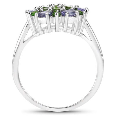 2.03 Carat Genuine Tanzanite & Chrome Diopside Sterling Silver Ring