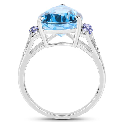 6.86 Carat Swiss Blue Topaz & Tanzanite Sterling Silver Ring