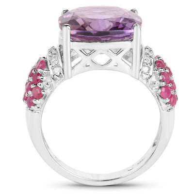 6.55 Carat Amethyst, Ruby & White Topaz Sterling Silver Ring