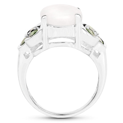 4.52 Carat Genuine Opal and Chrome Diopside Sterling Silver Ring