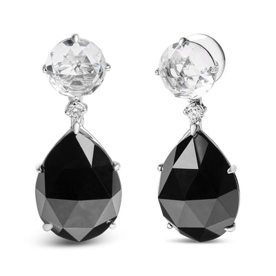 Pendientes Colgantes de Diamante y Ónix Negro de Oro Blanco de 18K