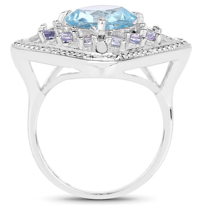 4.24 Carat Blue Topaz & Tanzanite Sterling Silver Ring