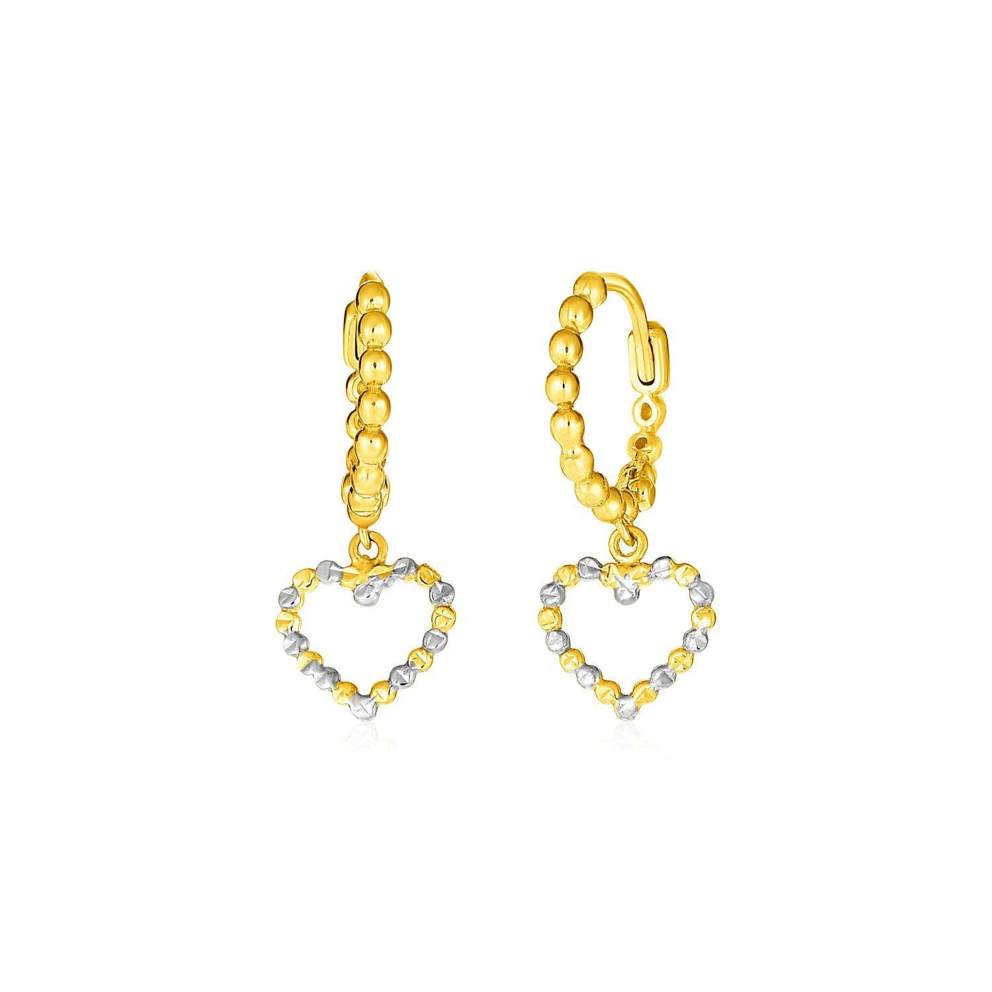 Boucles d'oreilles créoles en or bicolore 14k avec perles et cœurs