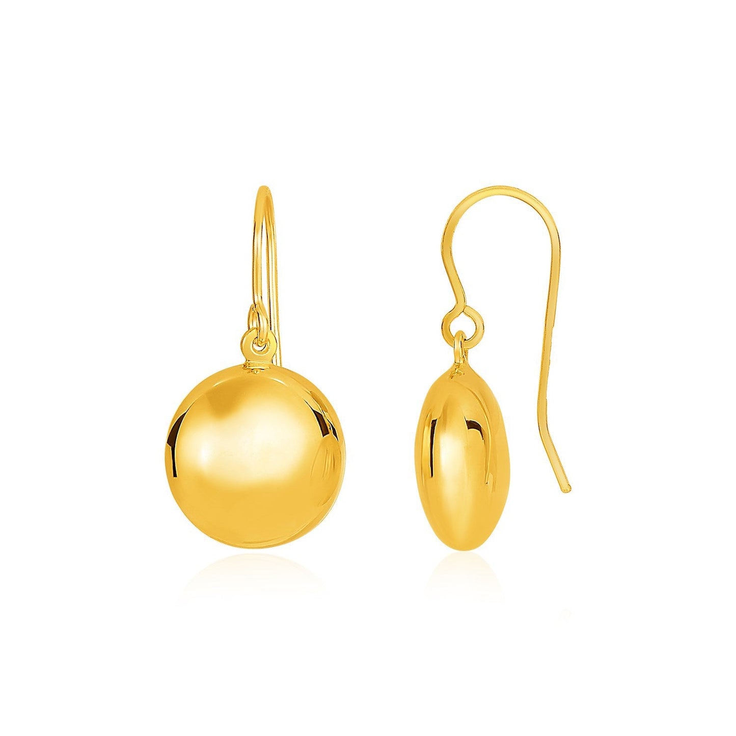 Pendientes de gota de círculo acolchado de oro amarillo de 14k