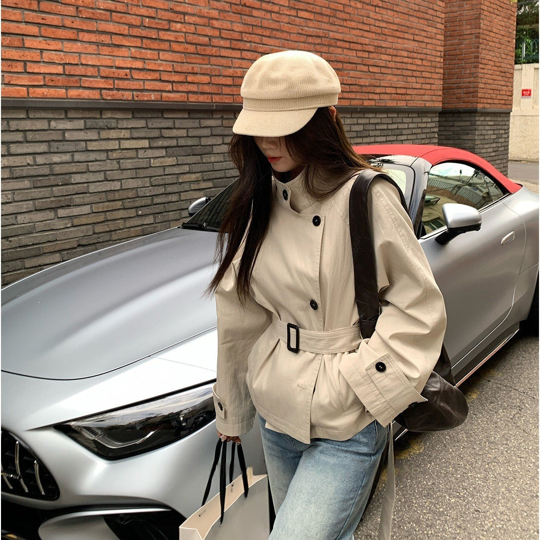 Korean-Style Early Autumn Short Trench Coat for Women