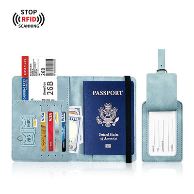 Premium PU Leather Anti-Magnetic Passport Holder & Luggage Tag