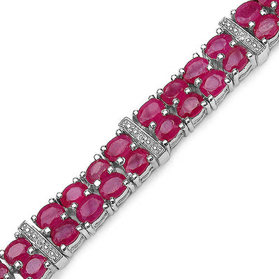 Pulsera de Rubí Genuino de 16.77 Quilates y Topacio Blanco en Plata Esterlina