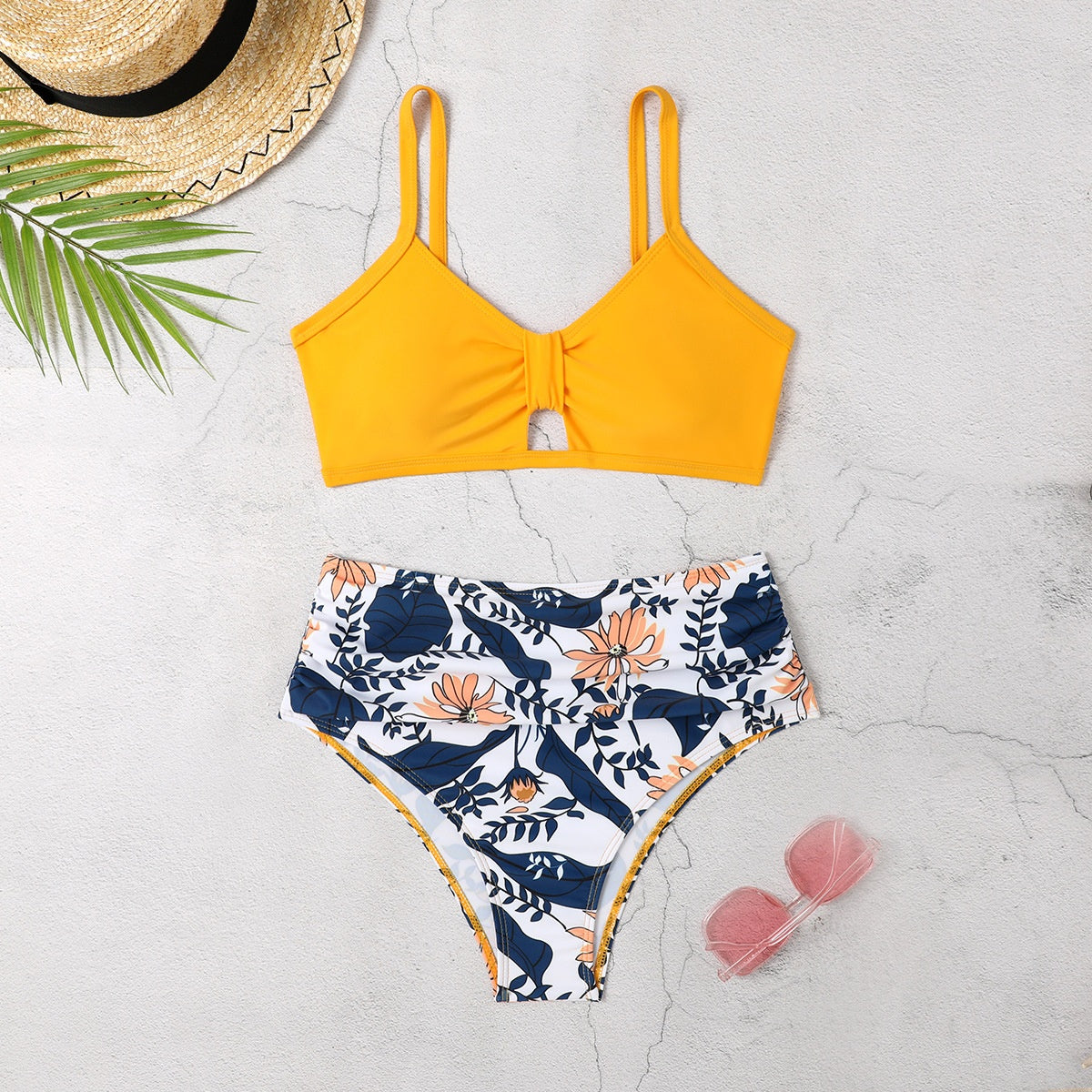 Ensemble de bikini push-up floral pour femmes - Maillot de bain deux pièces élégant