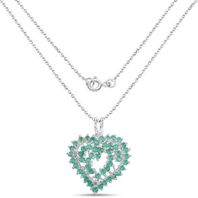 1.53 Carat Genuine Emerald Heart Pendant in Sterling Silver