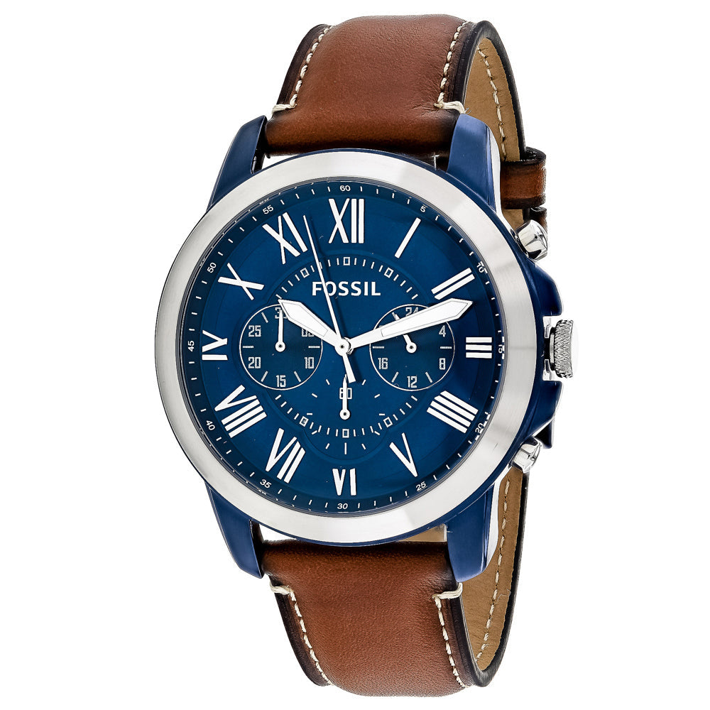 Montre Fossil pour homme Grant - Cadran bleu avec bracelet en cuir
