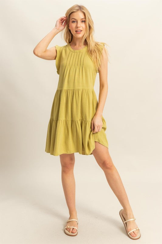 Vestido de Manga Rizada con Cuello Redondo y Capas para Mujeres