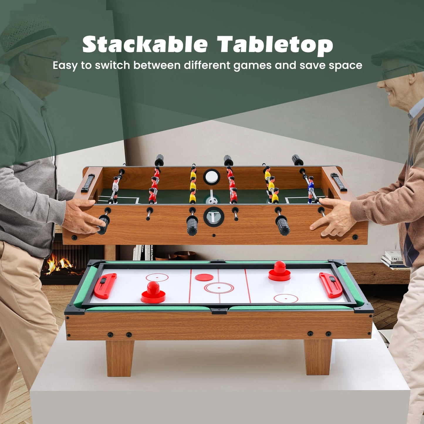 Conjunto de Mesa de Juego 4 en 1 con Futbolín, Billar y Hockey