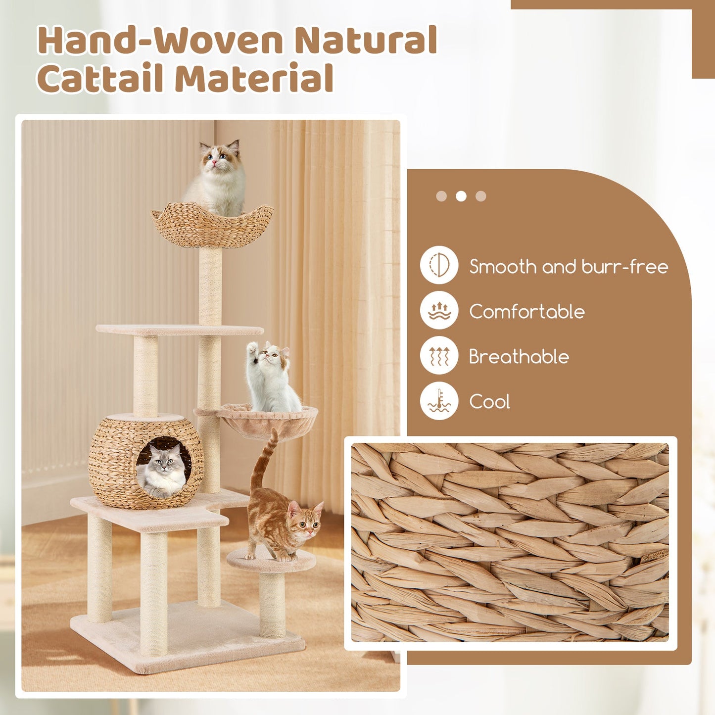 Árbol para gatos de 5 capas con postes de rascado de sisal - Beige