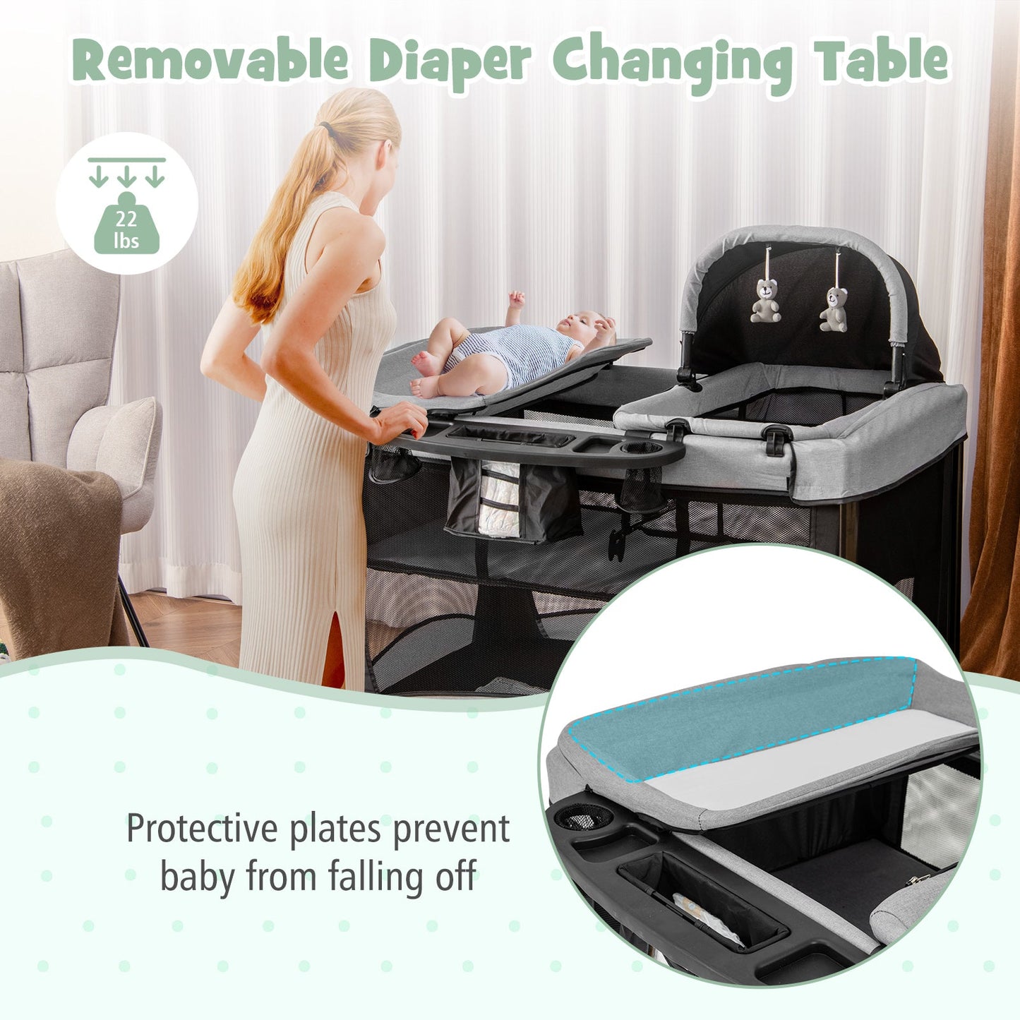 5-in-1 Portable Baby Playard with Cradle and Storage Basket - Black