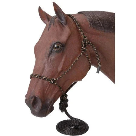 Premium Tan and Black Rope Halter with 10' Lead Rope - Korvel