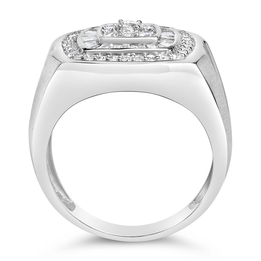 14K White Gold Men's Diamond Band Ring with 1 cttw Diamonds