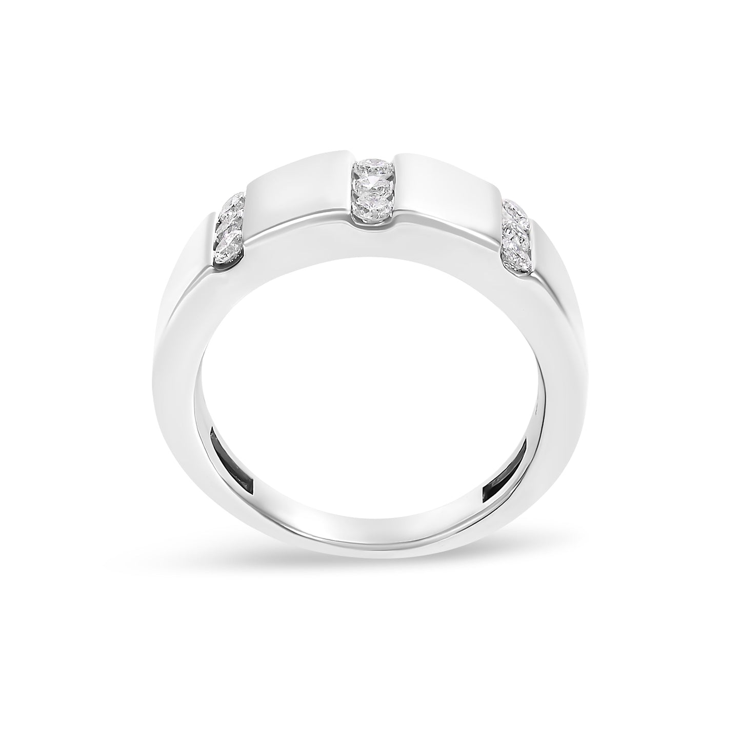 Bague en argent sterling .925 pour homme avec diamants en triple rangée - Taille 10