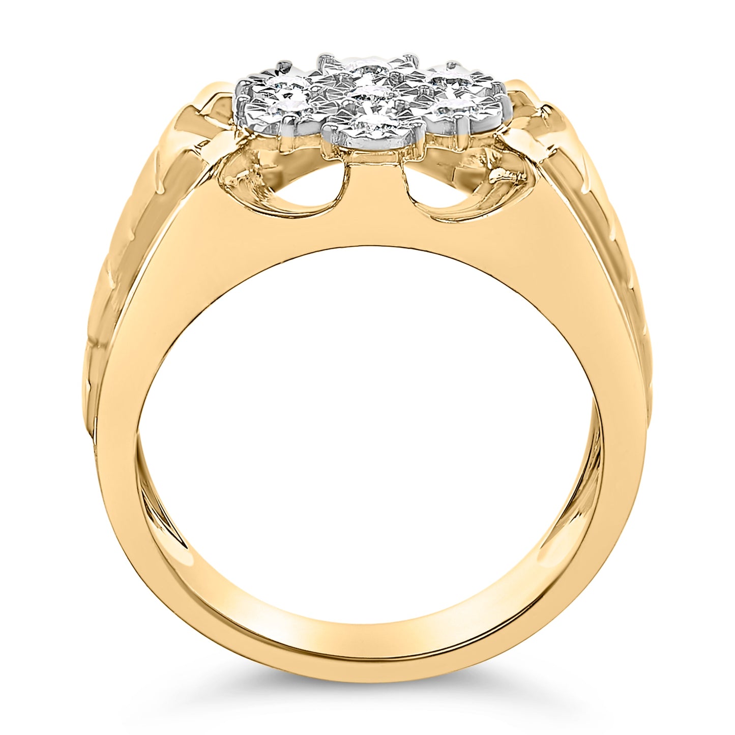 Men's 14K Yellow Gold Plated Sterling Silver Diamond Cluster Ring - Size 10