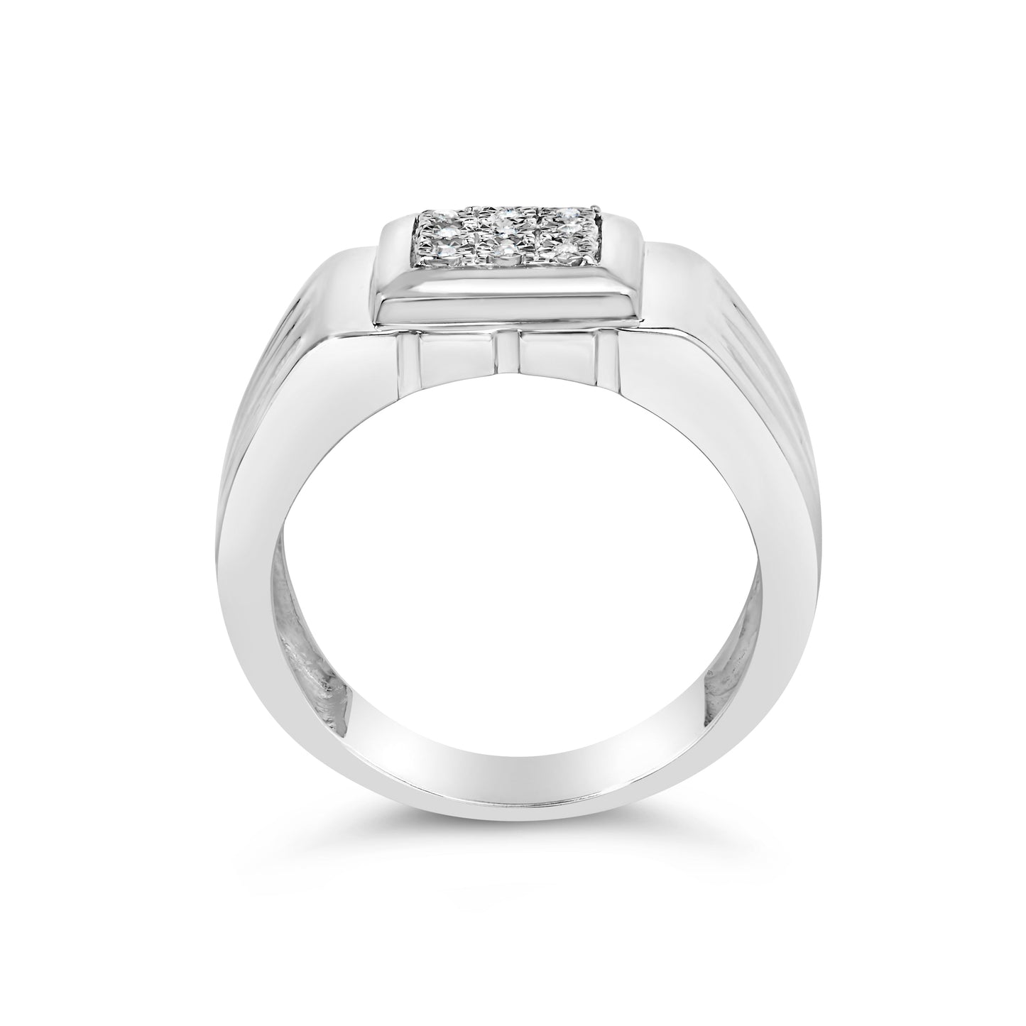 Anillo de banda estriada con acento de diamante de plata esterlina .925 - Talla 10