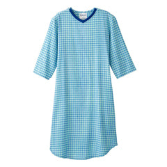 Silverts Senior Men's Adaptive Open Back Flannel Nightgown - Green Plaid
