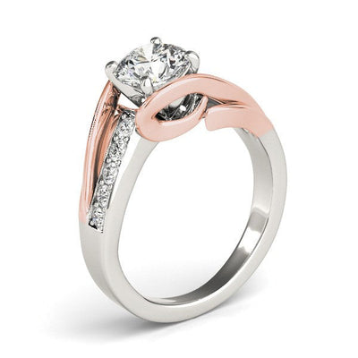 14k White and Rose Gold Bypass Shank Diamond Engagement Ring