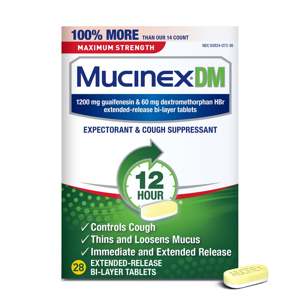 Comprimés de Mucinex DM à libération prolongée pour la toux - 28 Ct