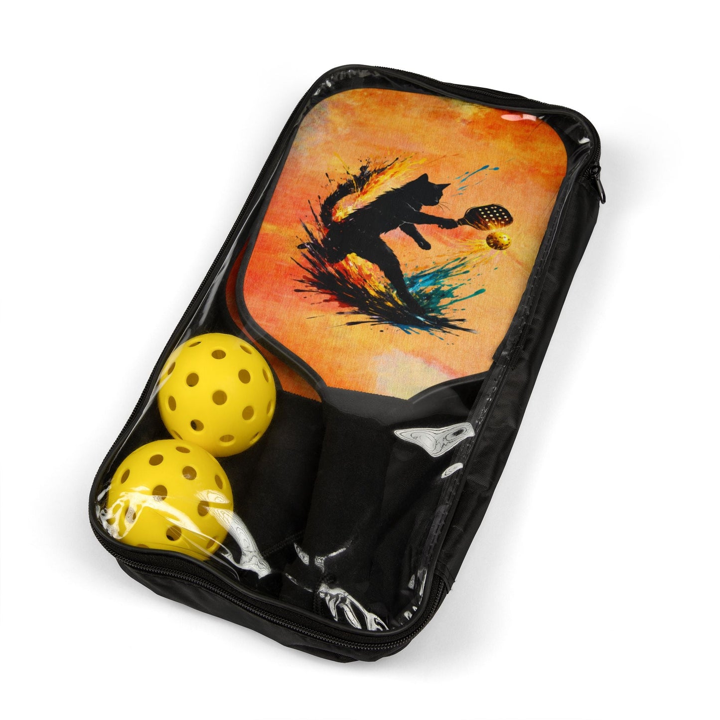 Paint-Splash Pickleball Paddle Set – Artistic Cat Design