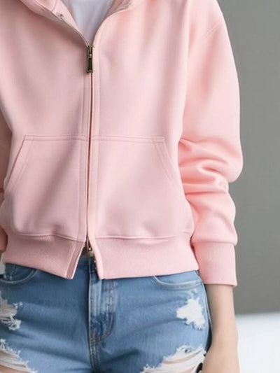 Plus Size Casual Zip-Up Long Sleeve Hoodie