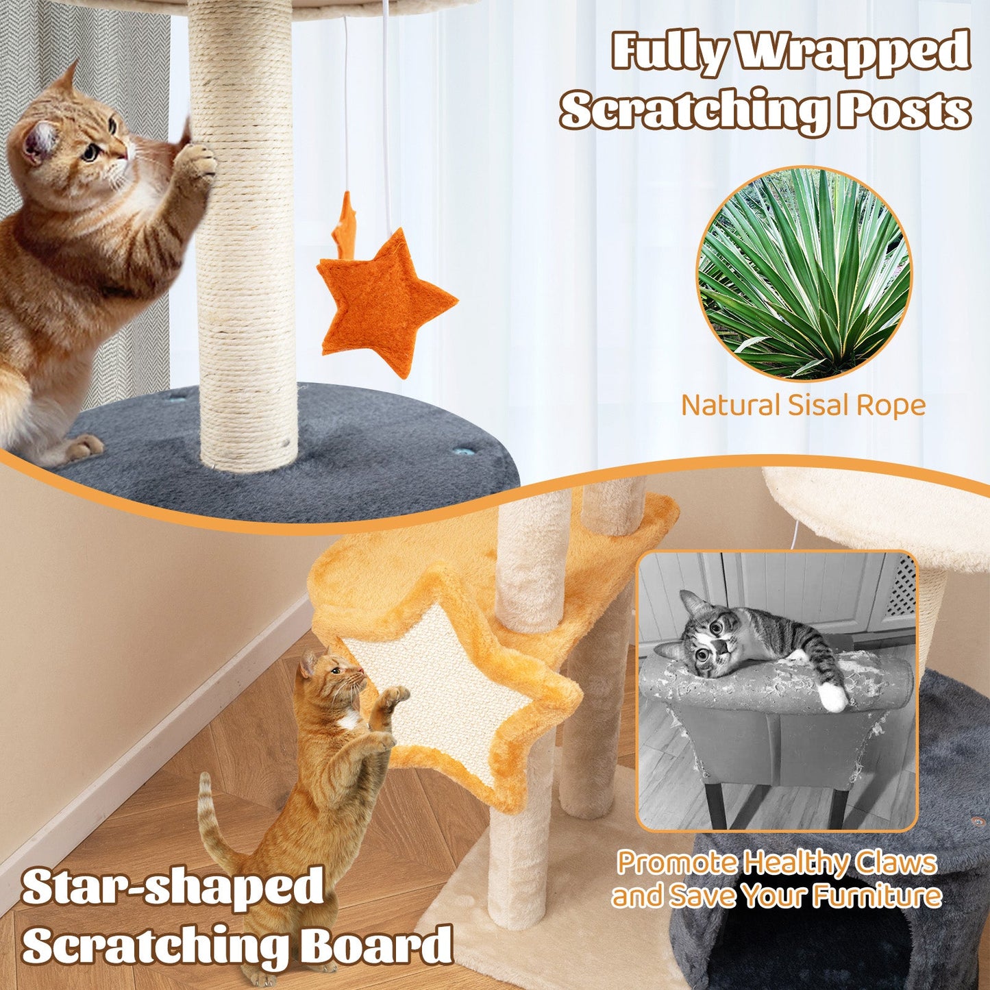 50-Inch Cute Cat Tree with Sisal Scratching Posts