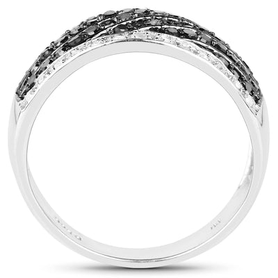 0.79 Carat Genuine Black Diamond Sterling Silver Engagement Ring