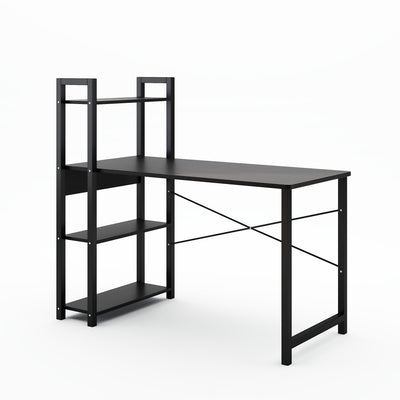 Bedroom desk, steel frame, computer desk, student desk, desk with 4 storage shelves, computer desk, metal and wood - Korvel