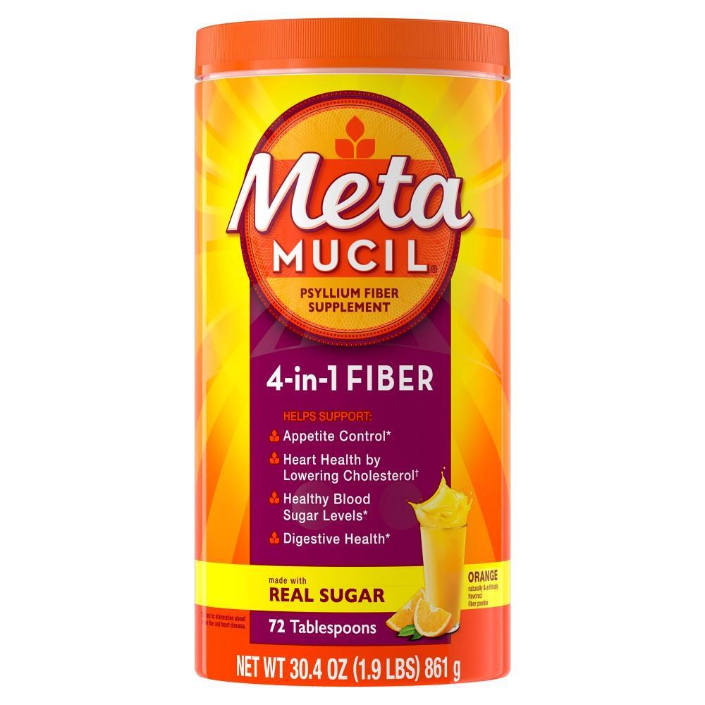 Metamucil Suplemento de Fibra Psyllium 4 en 1 en Polvo - Sabor Naranja