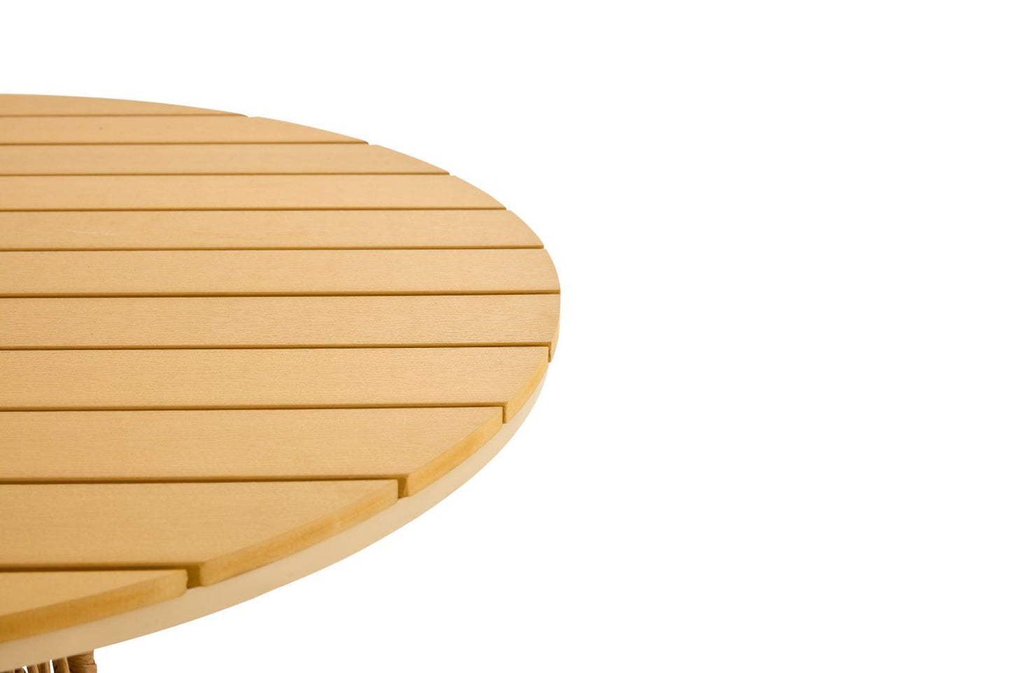Outdoor dining set of 5 simple bamboo dinning table PE ratten round table 110CM plastic wood top - Korvel