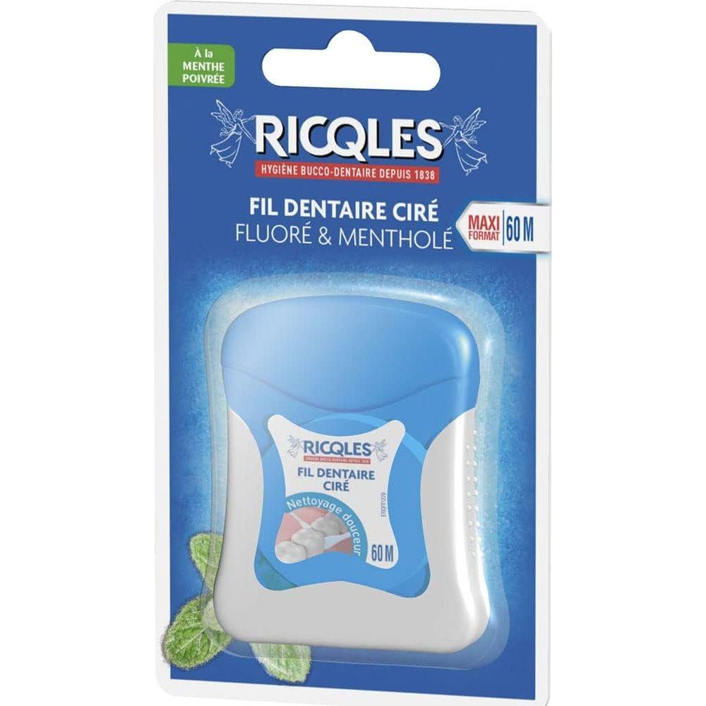 Fil dentaire ciré fluoré et mentholé Ricqles 60m