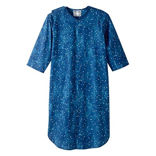 Men's Nightgown with Dome Closure - Digital Dot Pattern, Size Large
