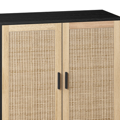 62.20"Elegant and Functional 4-Door Rattan Decorative Storage Cabinet,for Bedroom,Living Room,Office,Easy Assembly,Black - Korvel