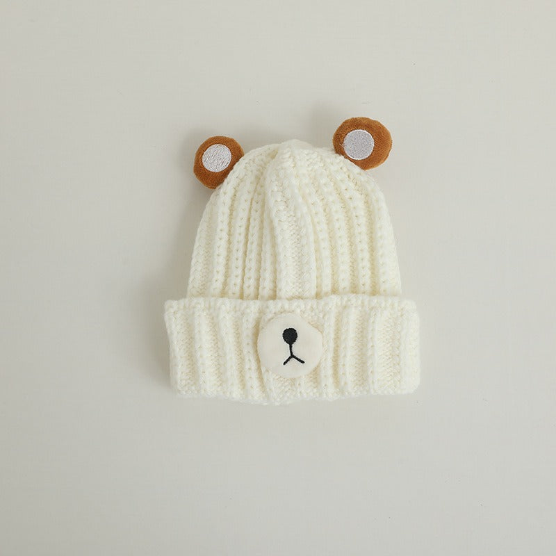 Autumn and winter children warm knitted hat cute bear candy color woolen hat Korean male and female baby warm hat trend - Korvel