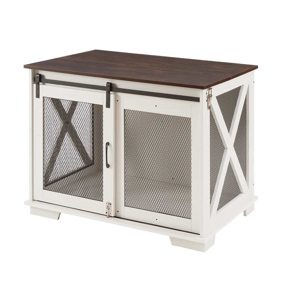 Farm kennel Flat noodles furniture with sliding barn door, farm wooden kennel end table, dog house with removable partition - Korvel