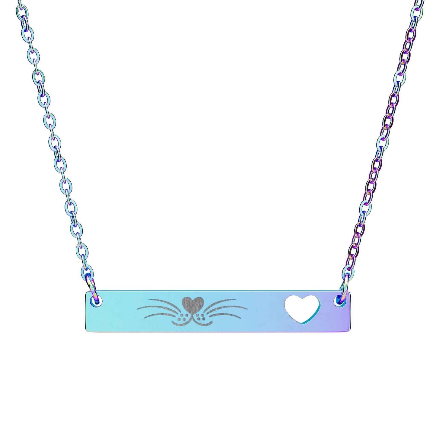 Minimalist Cat Whisker Bar Necklace with Heart Cutout