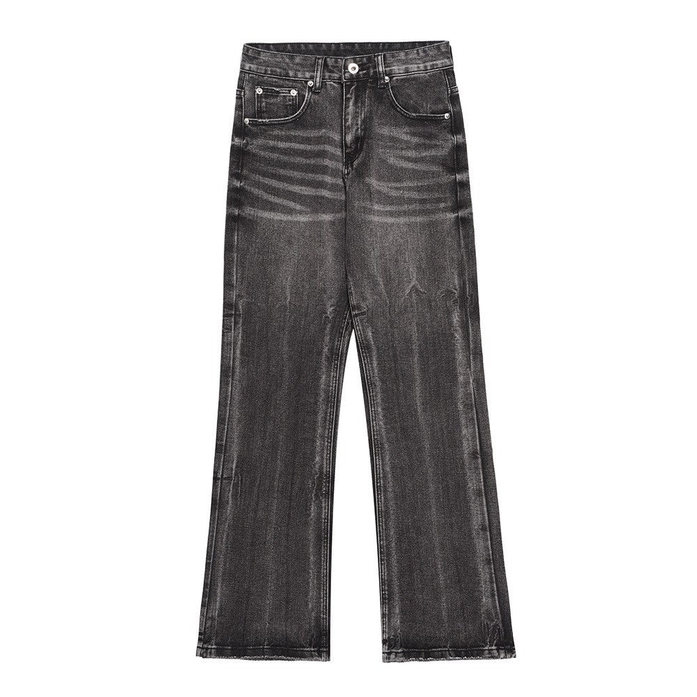 Washed Distressed Wide-Leg Jeans Men's European and American Punk INS Personalized Loose Hole Frayed Flare Pants - Korvel
