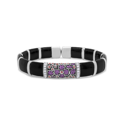 Pulsera de Brazalete Floral de Declaración de Plata Esterlina .925 con Diamantes y Zafiros