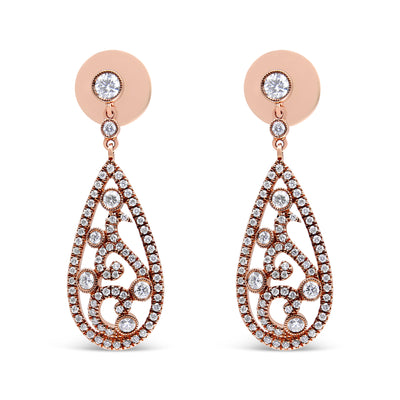Pendientes Colgantes de Diamante en Forma de Gota de Oro Rosa de 18K