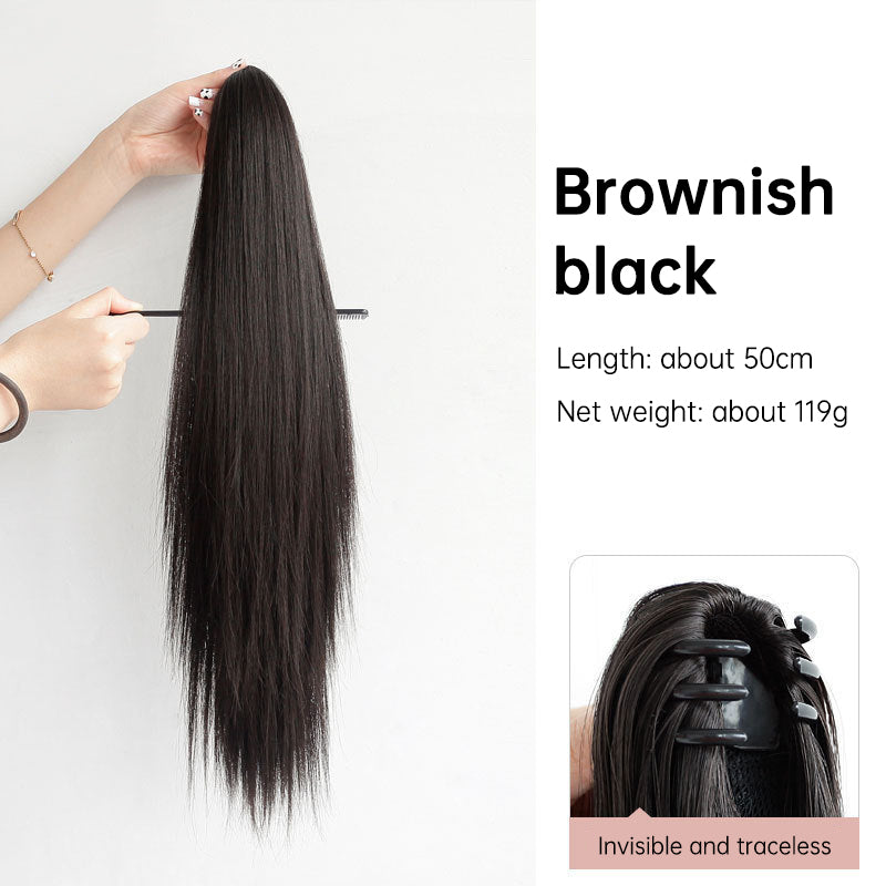 Grab clip ponytail wig female straight hair ponytail mini small grab clip ponytail long straight hair chemical fiber wig high ponytail - Korvel