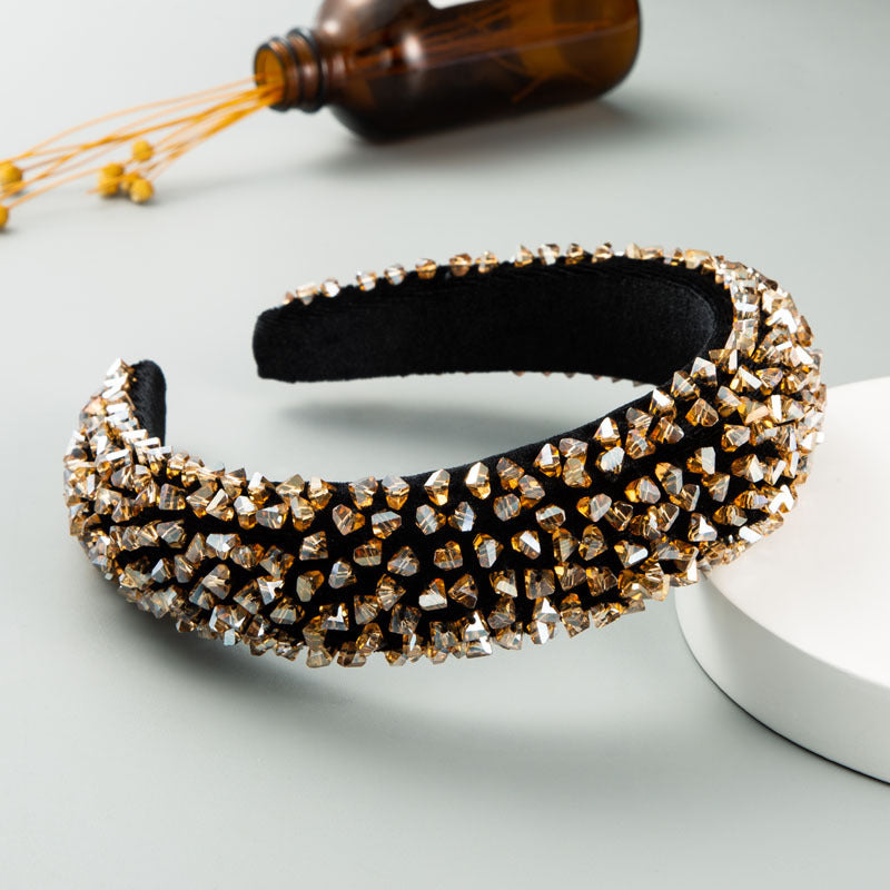 New Baroque Headband Feminine Color Hand-Stitched Glass Bead Headband Thin Sponge Headband - Korvel