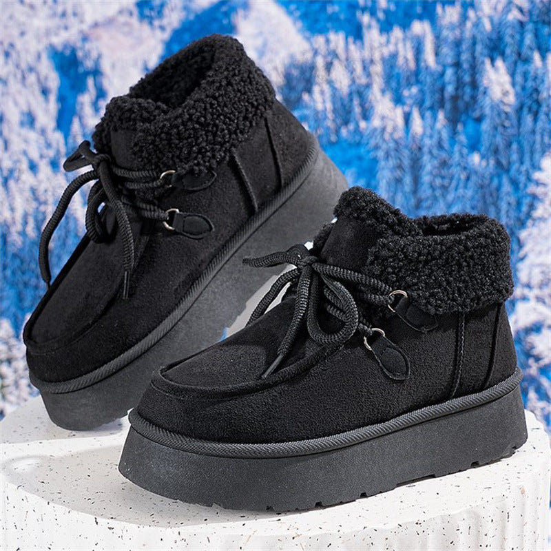 Fleece-Lined Women's Snow Boots with Thick Bottom