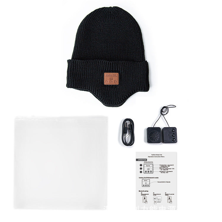 Wireless 5.0 Bluetooth Headset Cap Outdoor Warm Music Wrap Ear Cap - Korvel