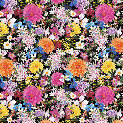 Tela de Algodón Midnight Blooms de Flores Silvestres Negras
