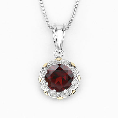 2.32 Carat Genuine Garnet and Diamond Pendant in 14K Gold & Silver